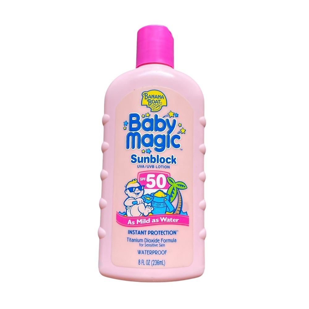 Vintage 2002 Banana Boat Baby Magic Sunblock SPF 50 8 Fl Oz Titanium‎ Dioxide